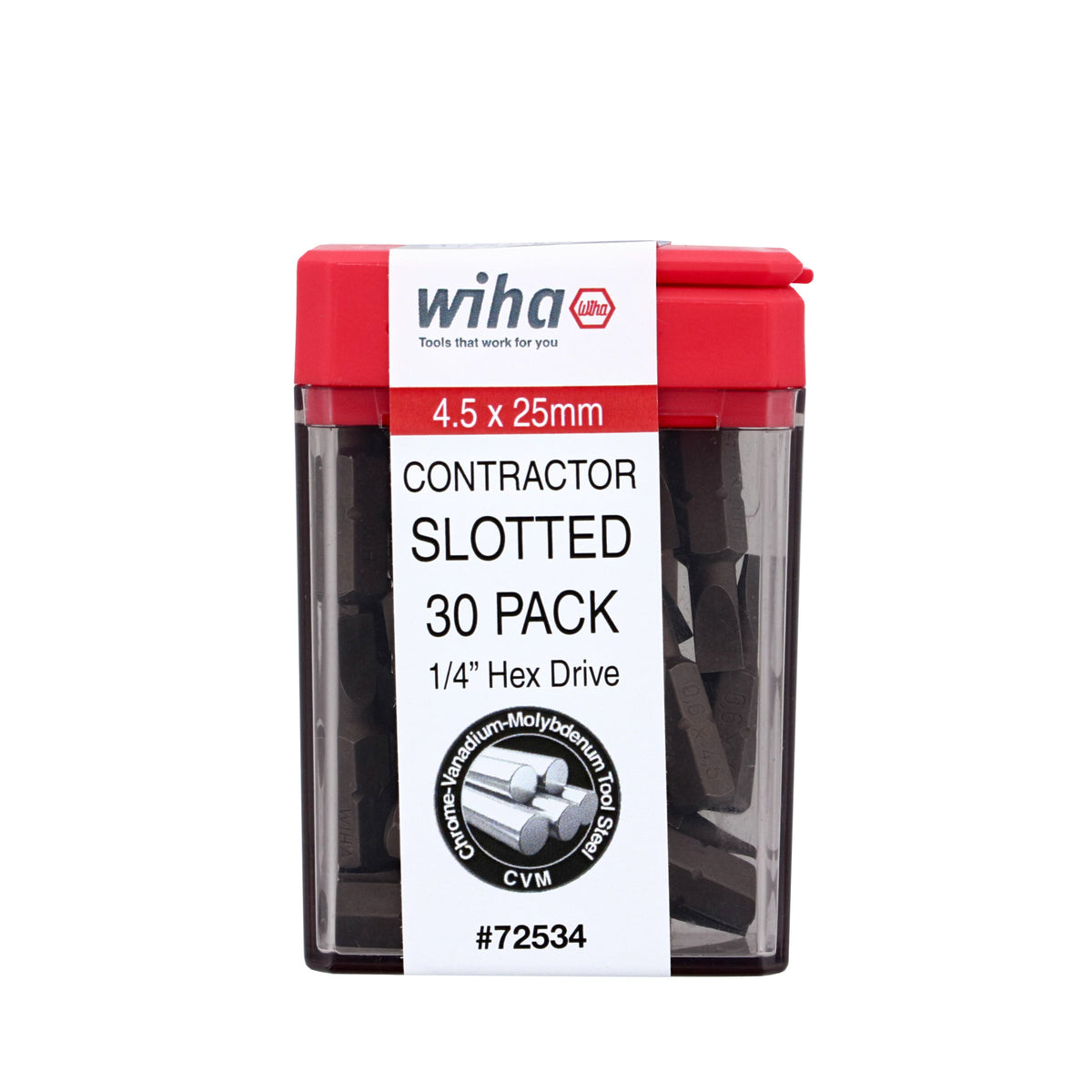 Wiha 72534 Slotted Contractor Insert Bit 4.5mm x 25mm - 30 Piece