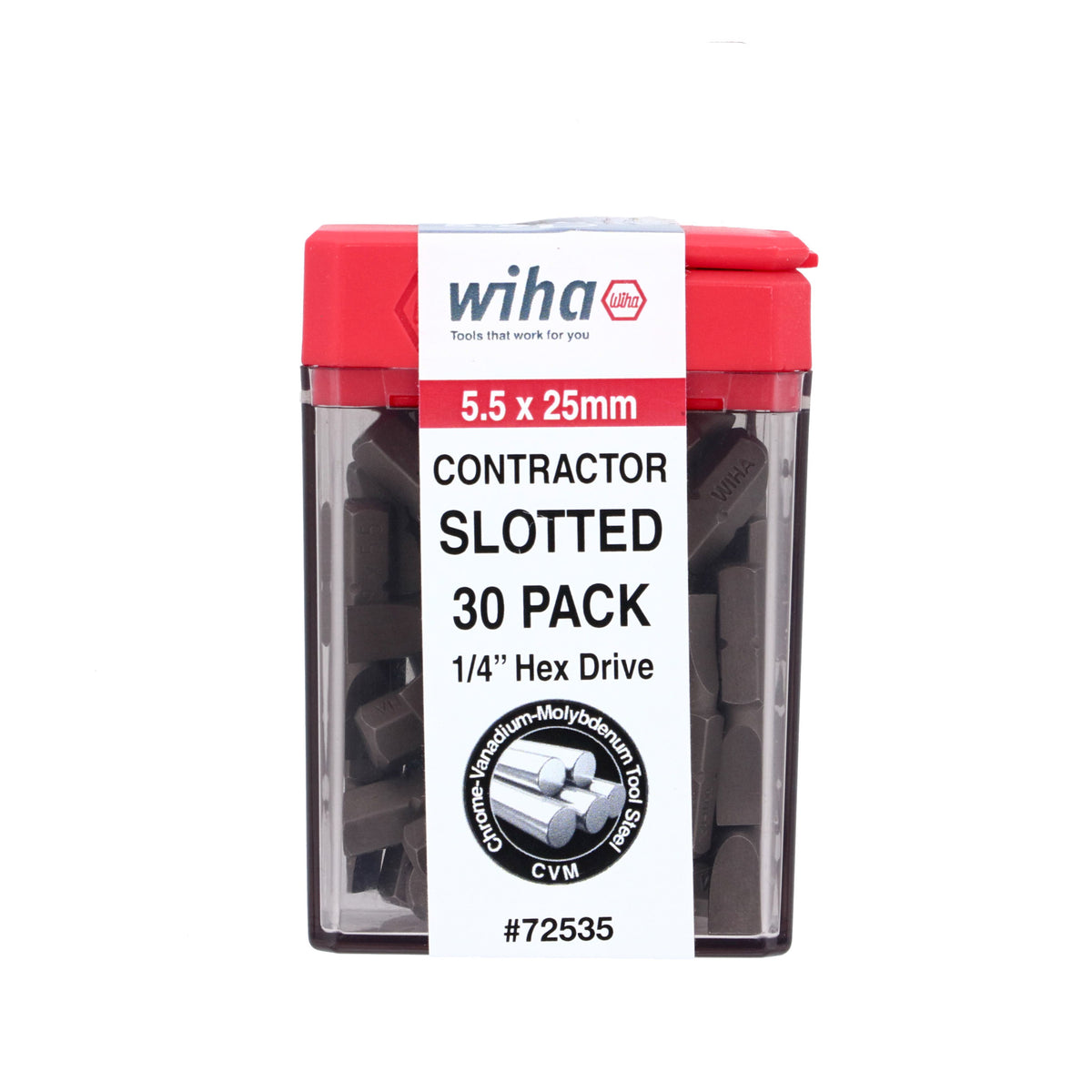 Wiha 72535 Slotted Contractor Insert Bit 5.5mm x 25mm - 30 Piece