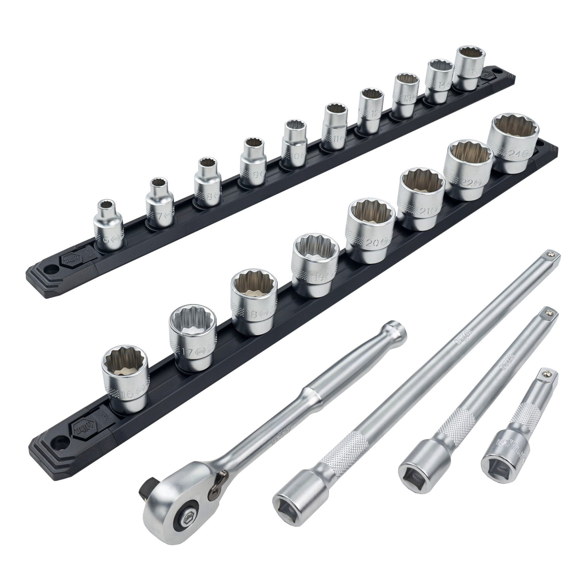 Wiha 33791 3/8 Inch Drive 12 Point Socket Set 6-24mm with Ratchet