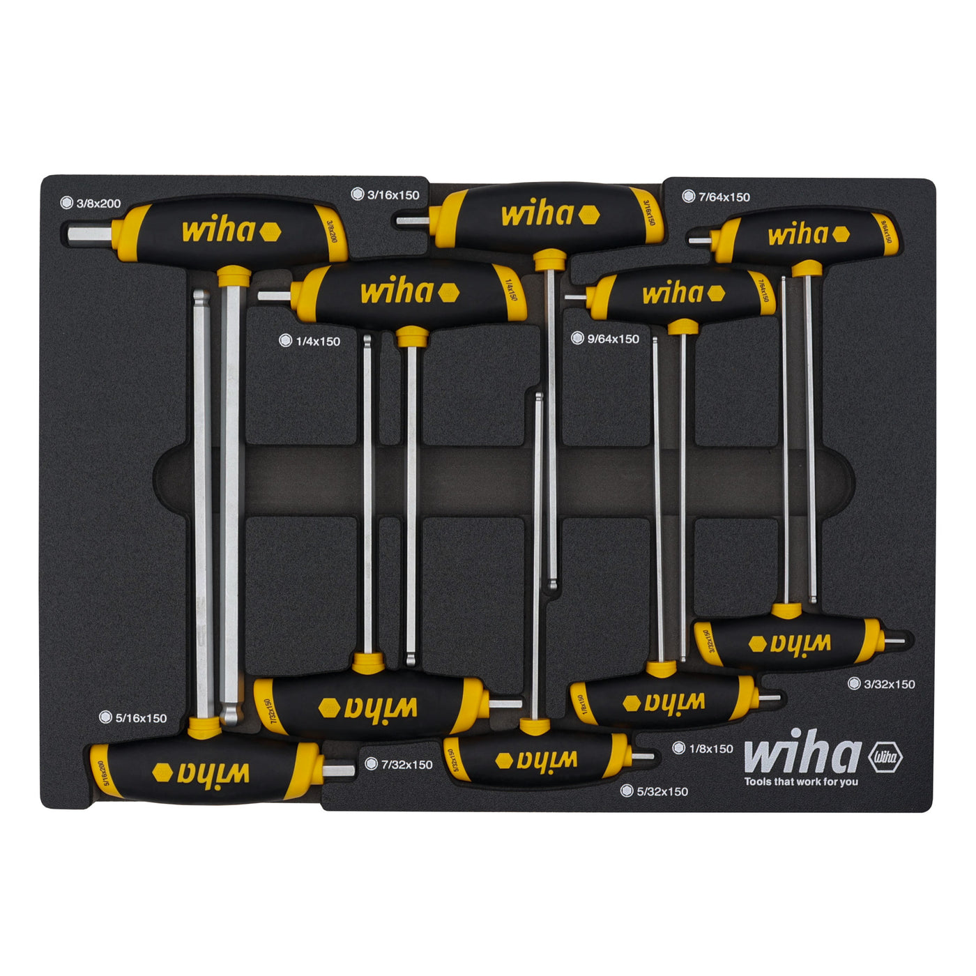 Wiha 54081 10 Piece SoftGrip Dual Drive Hex SAE T-Handle Tray Set