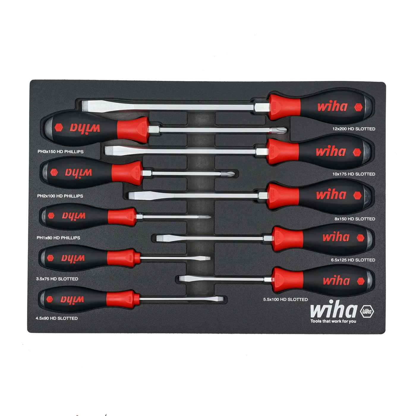 Wiha 53180 10 Piece SoftFinish XHeavy Duty Cushion Grip Screwdriver Tray Set